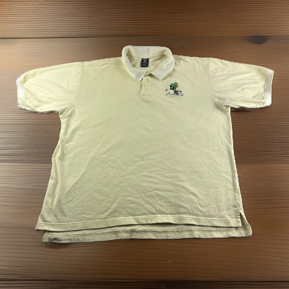 Marvin Martian Polo Mens XL Yellow Warner Bros Studio Store Golf Shirt Preppy